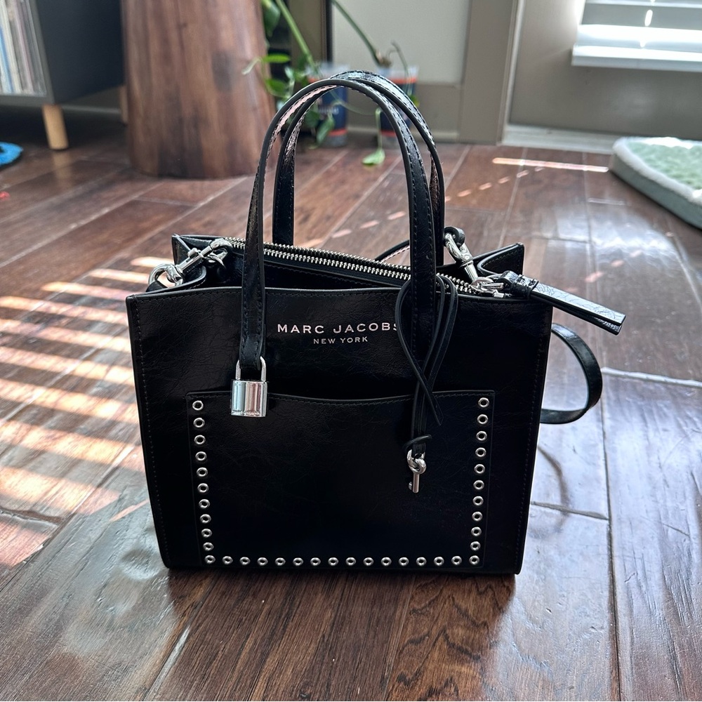 Marc Jacobs Black Leather Mini Tote with Silver Grommets